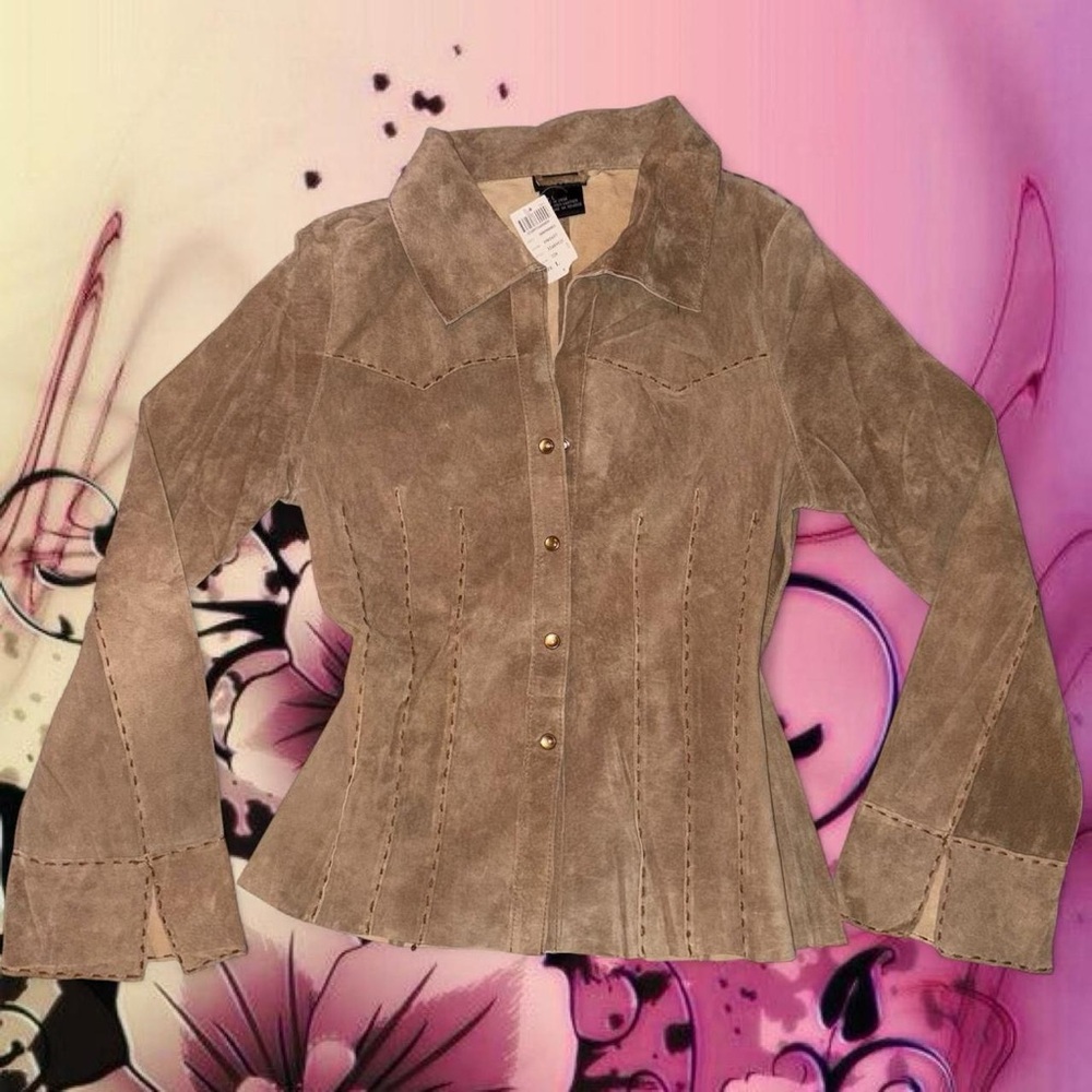BNWT vtg deadstock y2k wet seal 100% leather boho bell sleeve shacket, fits sm